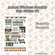 Animal Windows Monthly Bujo Sticker Kit - Physical Stickers