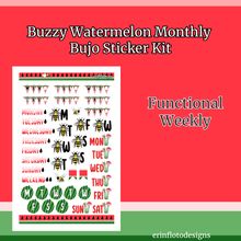 Buzzy Watermelon Monthly Bujo Sticker Kit - Physical Stickers