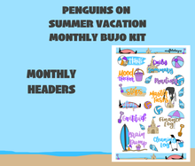 Penguins on Summer Vacation Monthly Bujo Sticker Kit Digital Download
