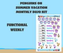 Penguins on Summer Vacation Monthly Bujo Sticker Kit Digital Download