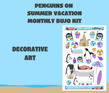 Penguins on Summer Vacation Monthly Bujo Sticker Kit Digital Download
