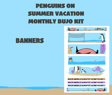 Penguins on Summer Vacation Monthly Bujo Sticker Kit Digital Download
