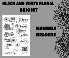 Black and White Florals Monthly Bujo Sticker Kit - Physical Stickers