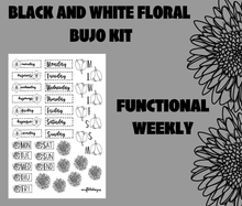 Black and White Florals Monthly Bujo Sticker Kit - Physical Stickers