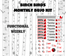 Birch Birds Monthly Bujo Sticker Kit Digital Download