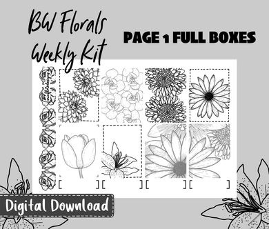 Black and White Florals Weekly Sticker Kit Digital Download