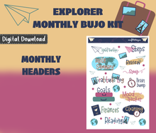Explore Monthly Bujo Sticker Kit Digital Download