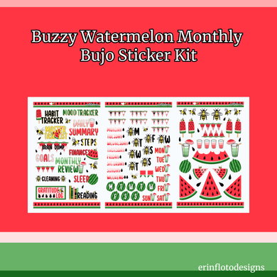 Buzzy Watermelon Monthly Bujo Sticker Kit Digital Download