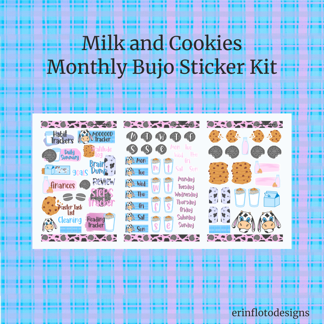 Milk and Cookies Monthly Planner Sticker Kit Digital Download