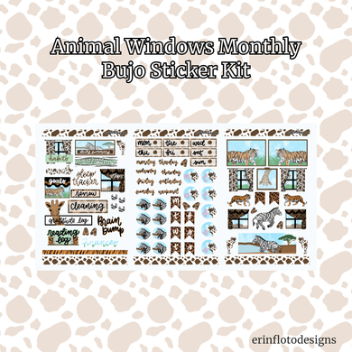 Animal Windows Monthly Bujo Sticker Kit Digital Download