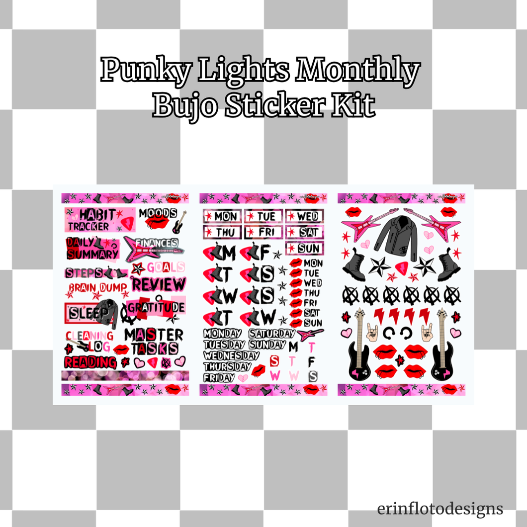 Punky Lights Monthly Bujo Sticker Kit - Physical Stickers