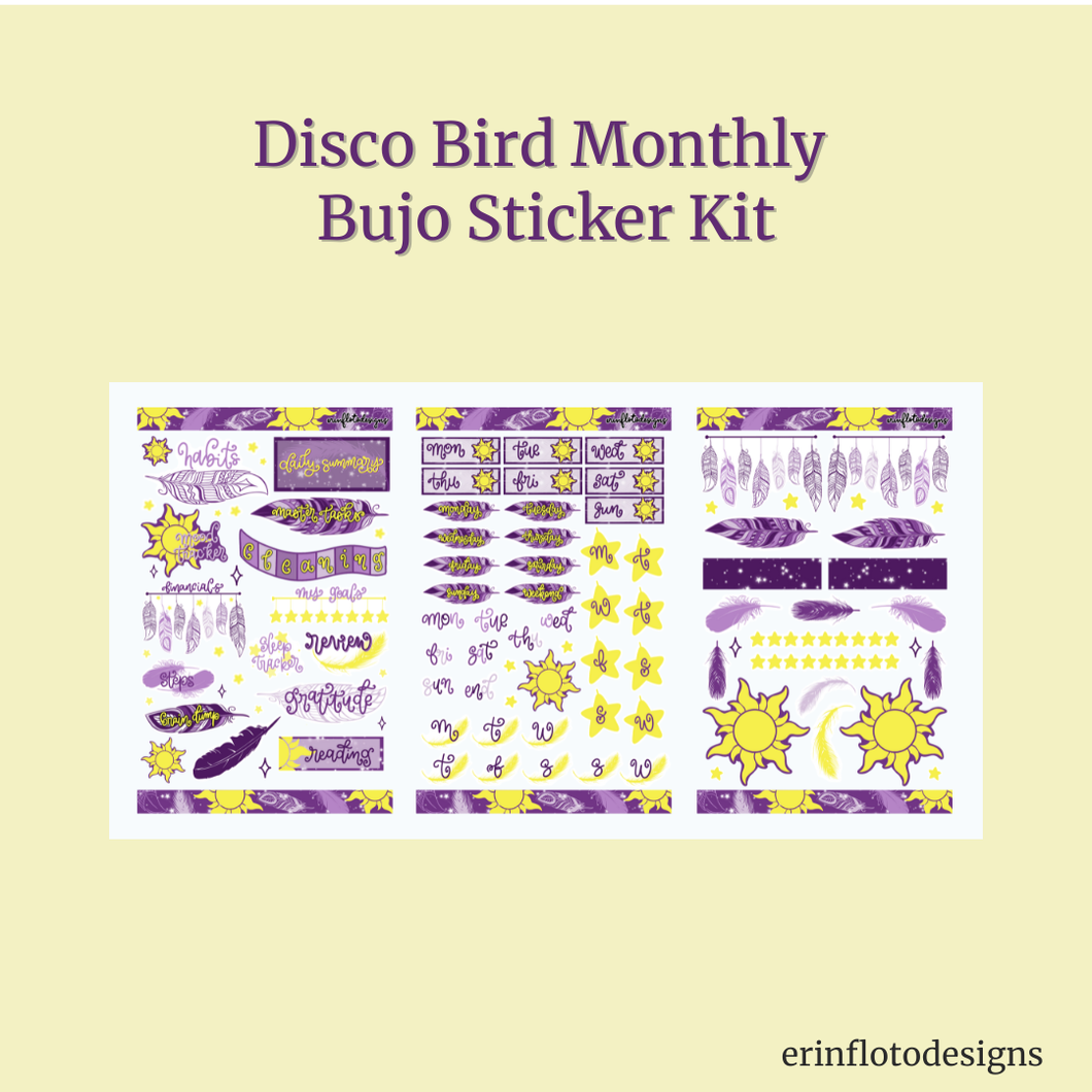 Sun and Feathers Monthly Bujo Sticker Kit - Physical Stickers