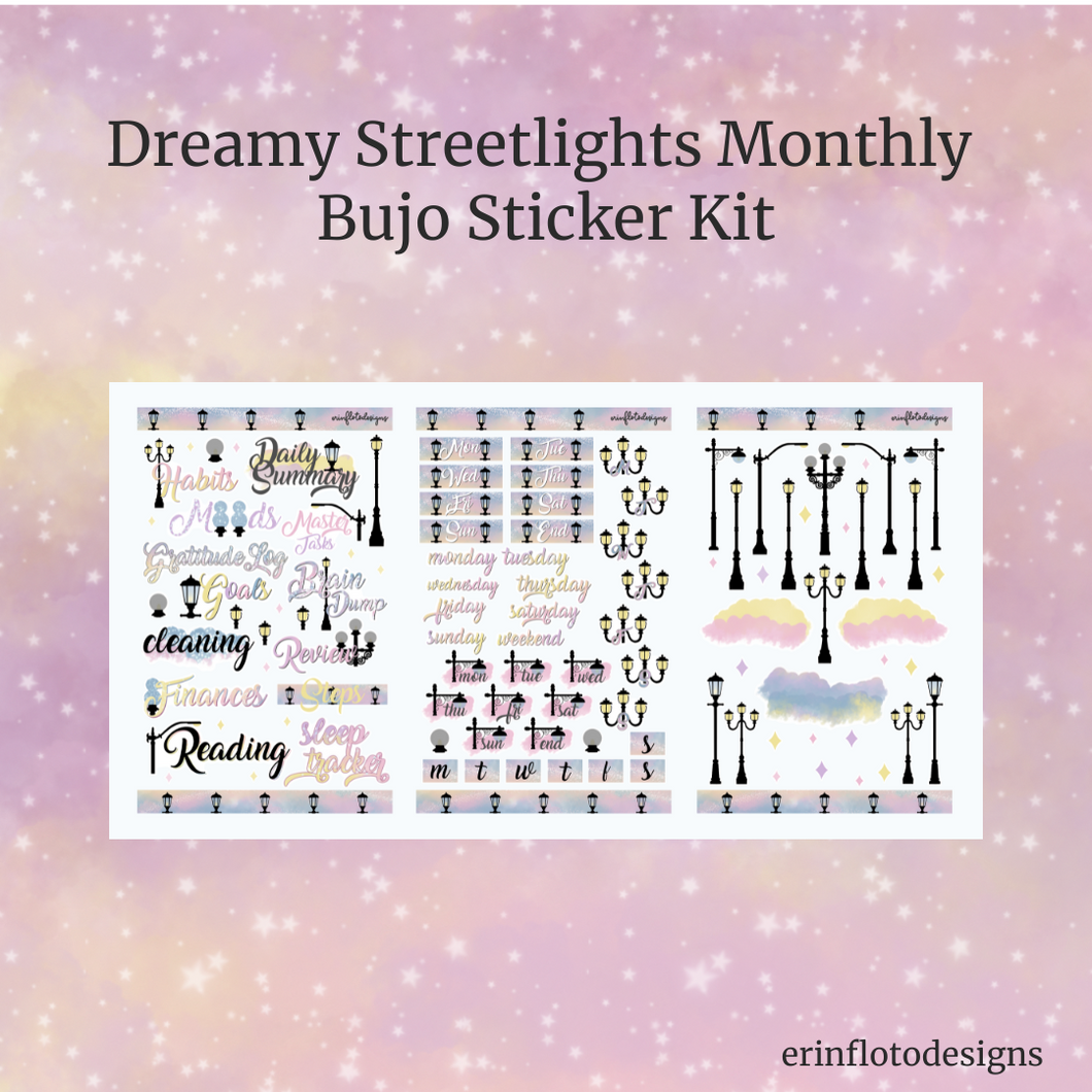 Dreamy Streetlights Monthly Bujo Sticker Kit Digital Download