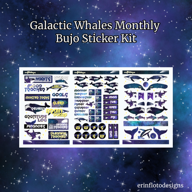 Galactic Whales Monthly Bujo Sticker Kit - Physical Stickers