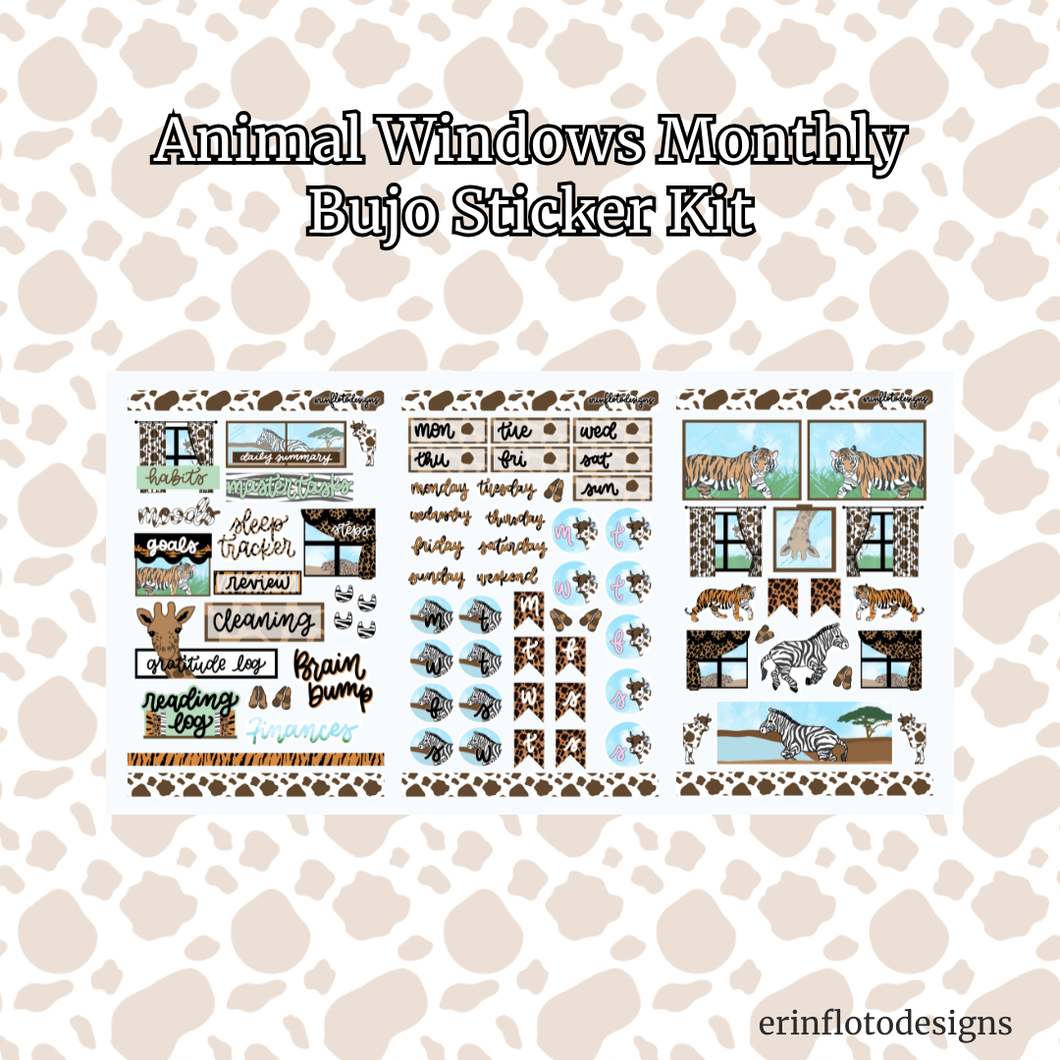 Animal Windows Monthly Bujo Sticker Kit - Physical Stickers