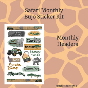 Safari Monthly Planner Sticker Kit Digital Download