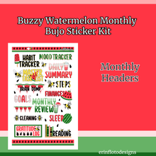 Buzzy Watermelon Monthly Bujo Sticker Kit Digital Download