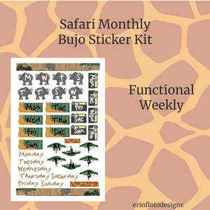 Safari Monthly Planner Sticker Kit Digital Download