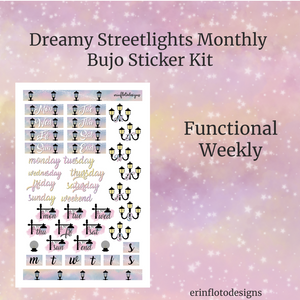 Dreamy Streetlights Monthly Bujo Sticker Kit Digital Download