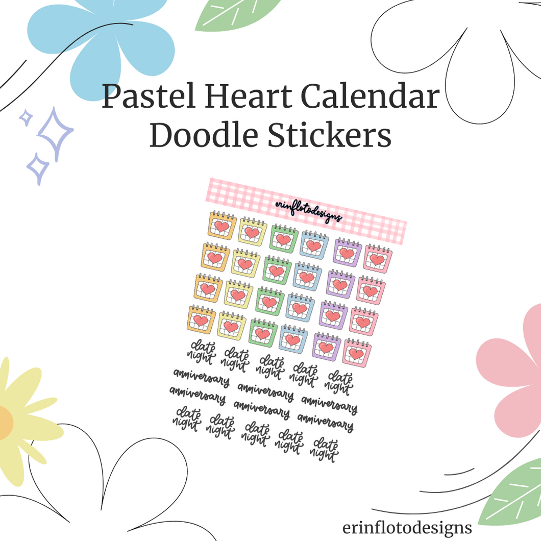 Pastel Heart Calendar Mini Stickers Digital Download