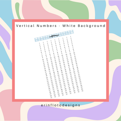 Vertical Numbers - White Background Digital Download