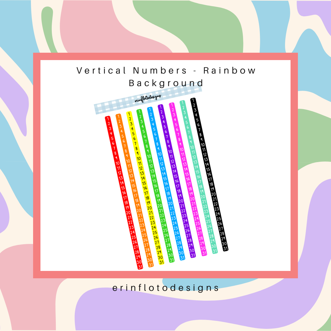 Vertical Numbers - Rainbow Background Digital Download – Erin Floto Designs