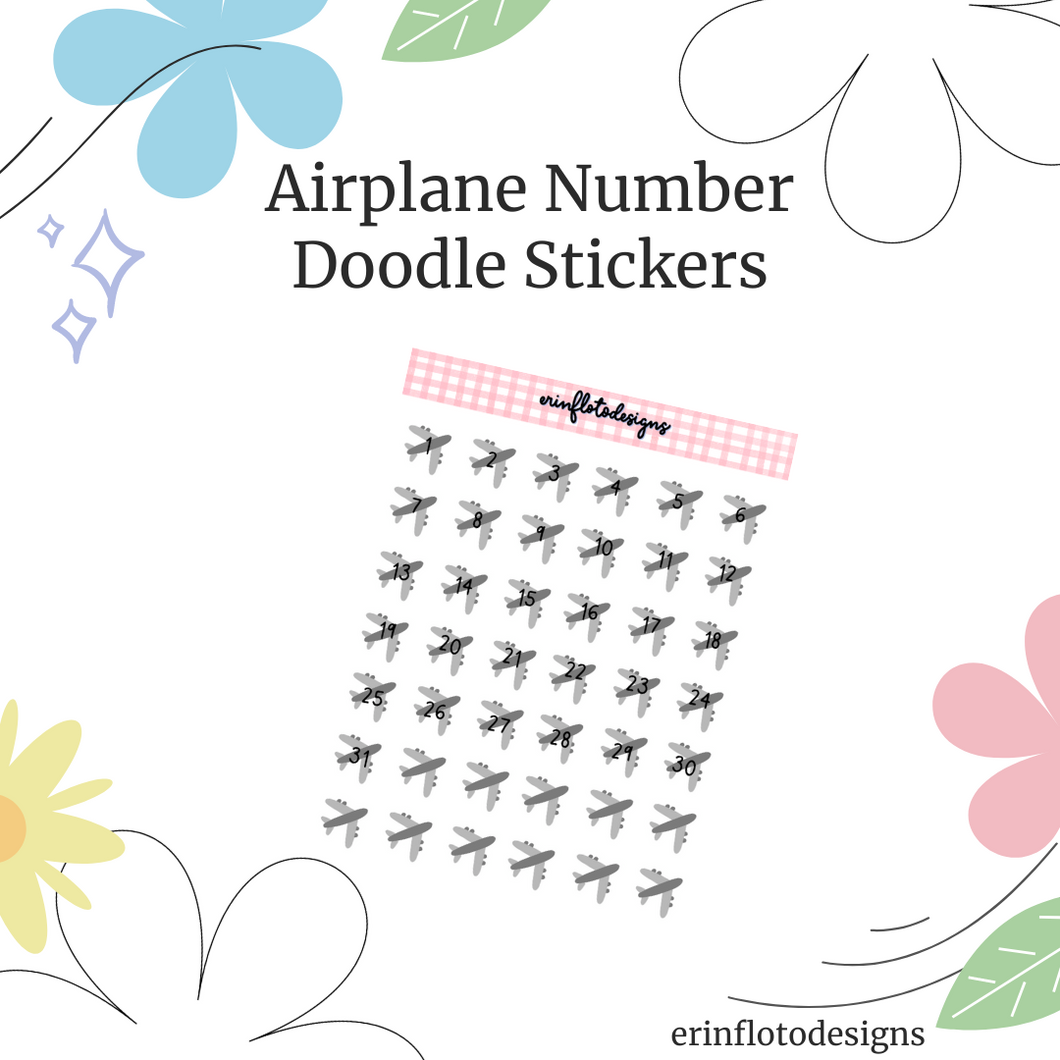 Airplane Numbers Mini Stickers Digital Download