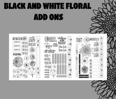 Black and White Floral Add Ons Digital Download