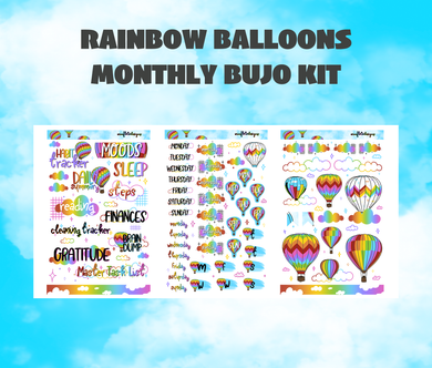 Digital Download - Rainbow Balloons Monthly Bujo Sticker Kit