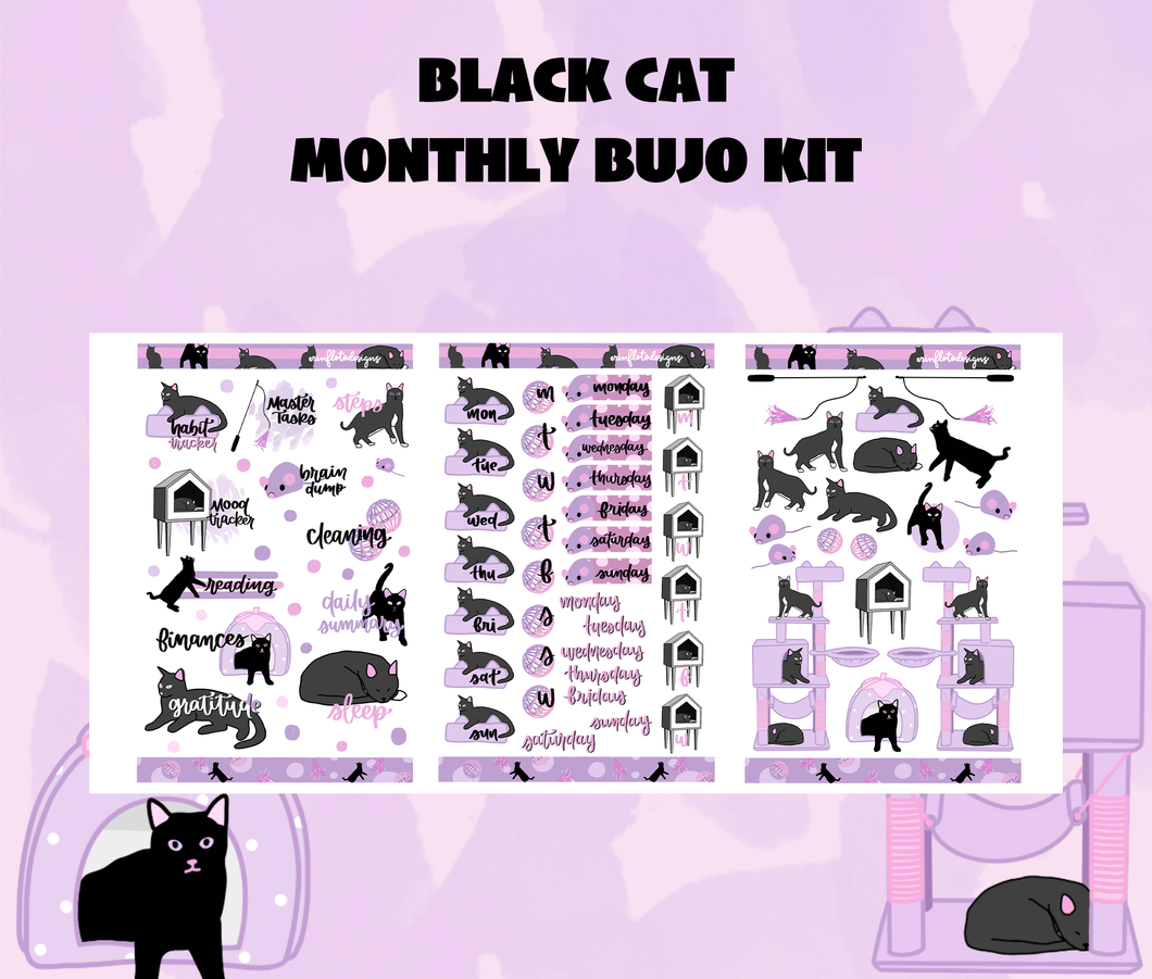 Digital Download - Black Cat Theme Monthly Planner Sticker Kit