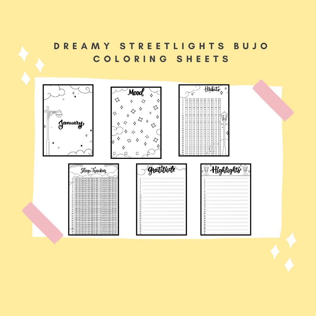 Dreamy Streetlights Bujo Coloring Sheets