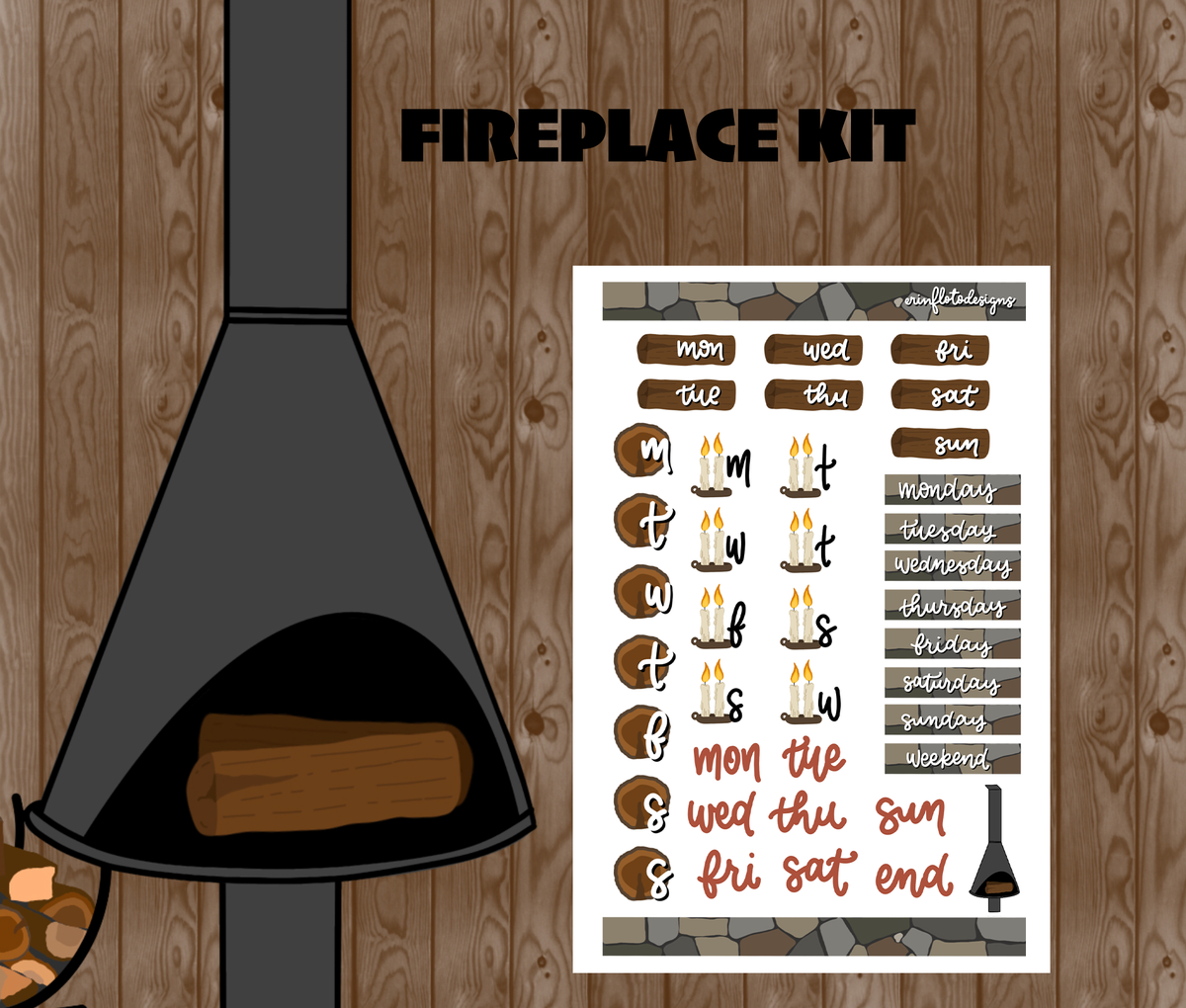 Fireplace Monthly Bujo Sticker Kit Digital Download – Erin Floto Designs