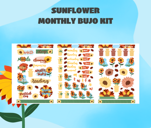 Sunflower Theme Monthly Planner Sticker Kit Digital Download