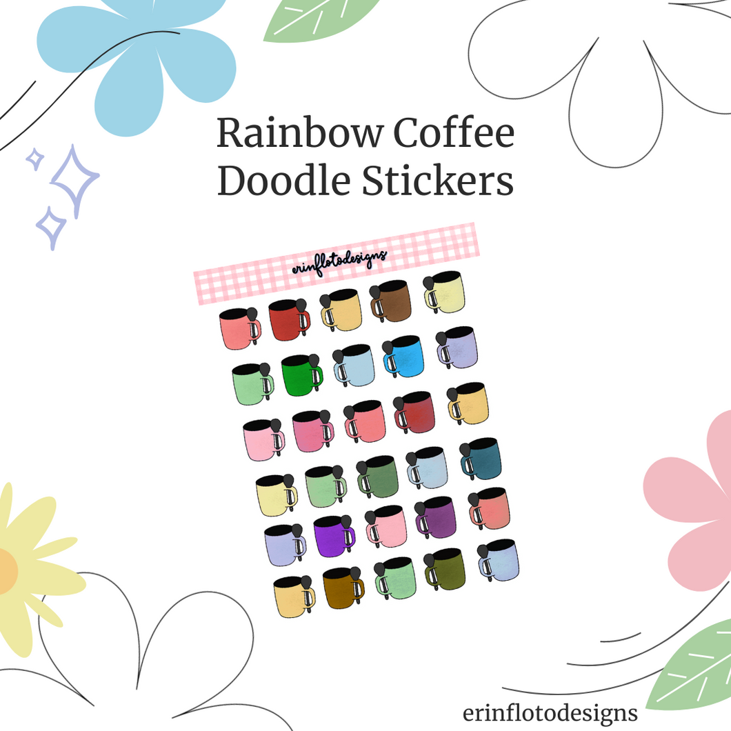 Digital Download - Rainbow Coffee Cup Mini Stickers