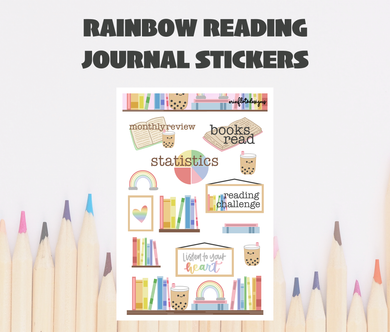 Rainbow Reading Journaling Stickers Digital Download