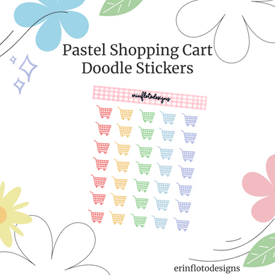 Pastel Shopping Cart Mini Stickers Digital Download