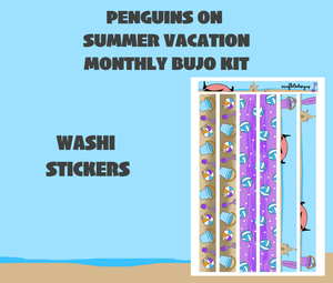 Penguins on Summer Vacation Monthly Bujo Sticker Kit Digital Download