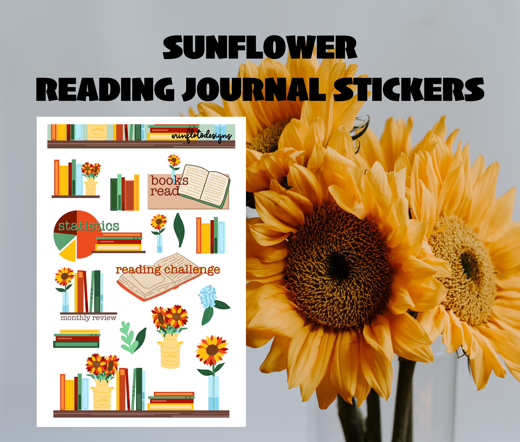 Digital Download - Sunflower Reading Journaling Stickers – Erin