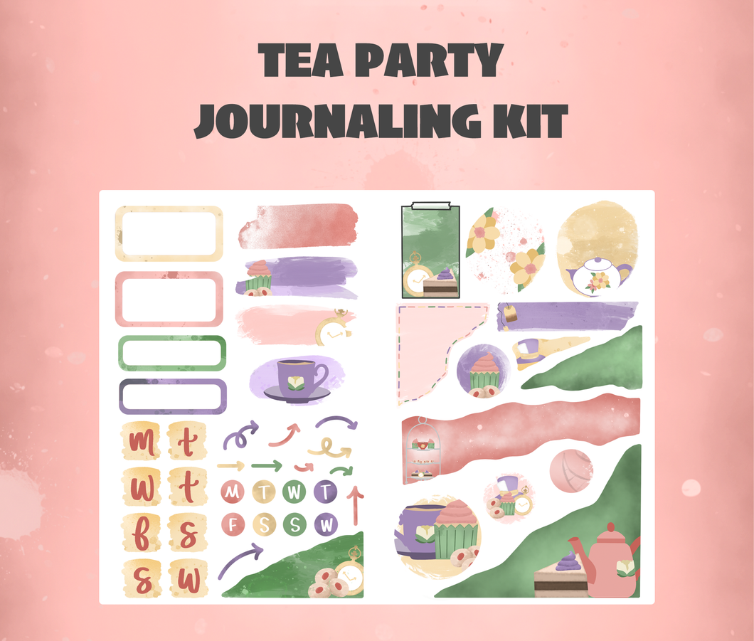 Tea Party Journaling Sticker Kit Digital Download
