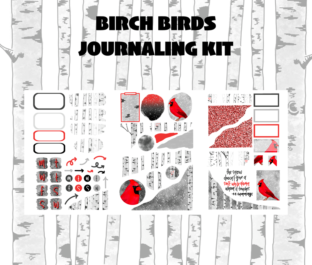 Birch Birds Journaling Sticker Kit Digital Download