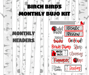 Birch Birds Monthly Bujo Sticker Kit Digital Download