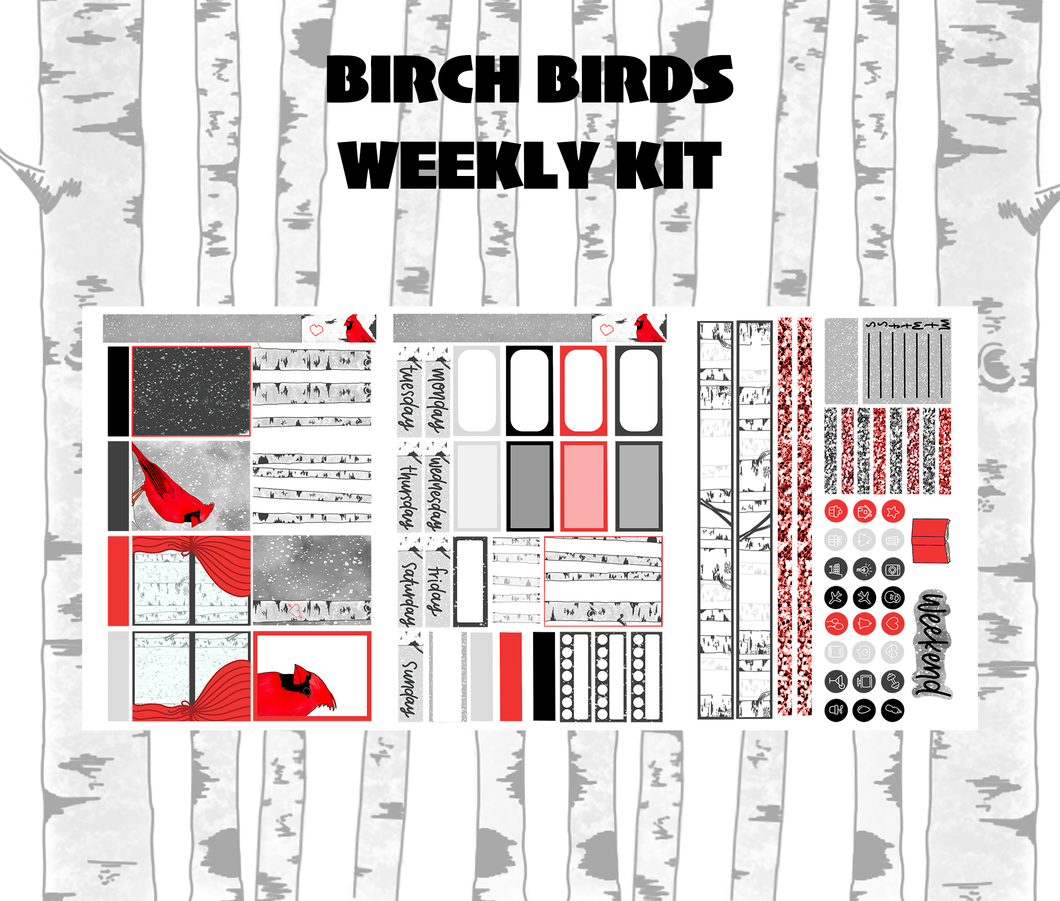 Birch Birds Weekly Sticker Kit Digital Download