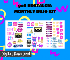 90s Nostalgia Monthly Bujo Sticker Kit Digital Download