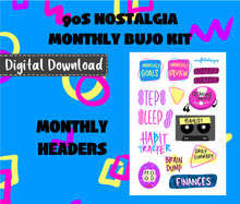 90s Nostalgia Monthly Bujo Sticker Kit Digital Download