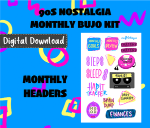 Digital Download - 90s Nostalgia Monthly Bujo Sticker Kit