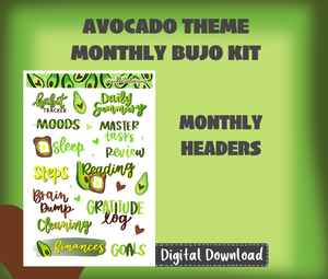 Digital Download - Avocado Theme Monthly Planner Sticker Kit