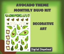 Avocado Theme Monthly Planner Sticker Kit Digital Download