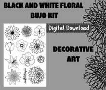 Black and White Florals Monthly Bullet Journal Sticker Kit Digital Download