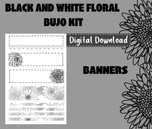 Black and White Florals Monthly Bullet Journal Sticker Kit Digital Download