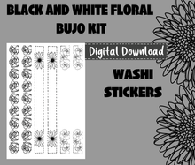 Digital Download - Black and White Florals Monthly Bullet Journal Sticker Kit